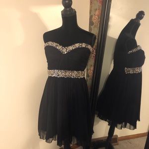 Black Strapless Mini Dress with Rhinestones